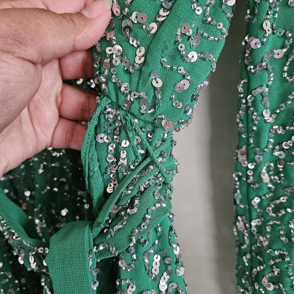 Alice + Olivia Green Sequin Beaded Long Sleeve Mini Dress - Picture 9 of 14
